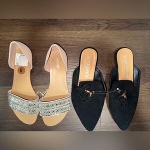 Nicole Black and Cream Flats with Elegant Accents
